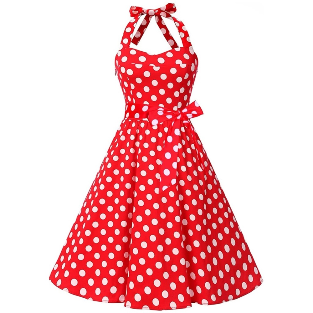Topdress Womens’ Vintage Polka Audrey 1950’s Halter Retro Cocktail Dress - Picture 1 of 10